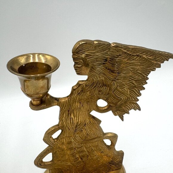 VTG 1995 Solid Brass Hosley Angel Candle Holder. Made in India Set of 2 Holiday - Picture 3 of 16